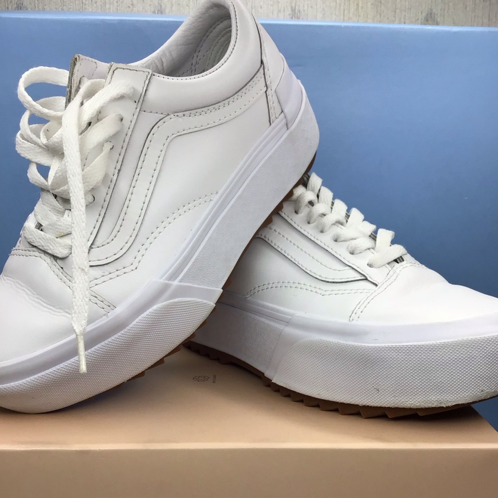 Vans Old Skool Platform White Leather Sneakers